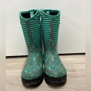 Bogs Teal Floral and Striped Waterproof Boots